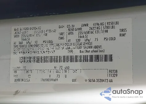 2020 Ford Transit-350 Passenger Van Xlt from USA, damaged, VIN 1FBAX2Y80LKA42137